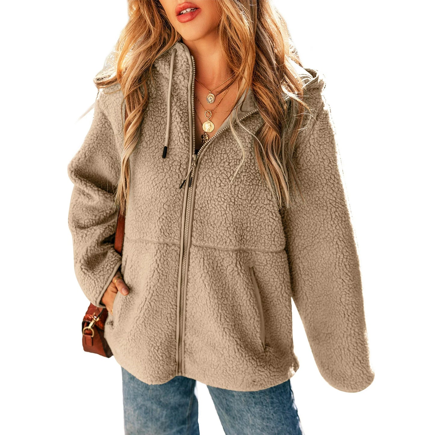 SHEWIN Womens Sherpa Jackets Fuzzy Hooded Zip Up Coats