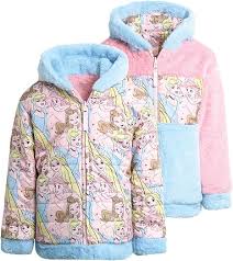 Disney Girls Reversible Puffer Jacket – Princess Minnie Mouse Quilted Jacket with Faux Fur: Double the Style, Double the Warmth!