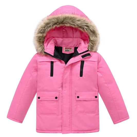 ATOGUTA Girls Boy Thicken Puffer Jacket Waterproof Ski Jacket Outdoor Warm Winter Coat Windproof Rain Jacket Snow Coat with Removable Hood Hot Pink, Size 3T-11