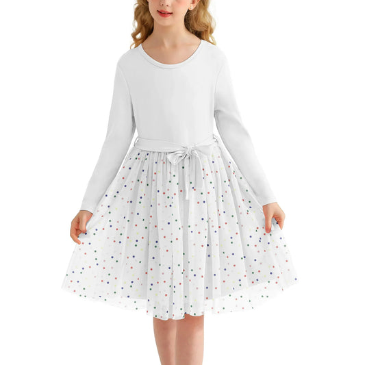 Actgleam Girls Tutu Dress long Sleeves Tulle for Girl Dresses,White,7-8Years