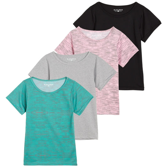 Black Bear Girls’ Athletic T-Shirt – 4 Pack Active Performance Dry-Fit Sports Tee (4-18)