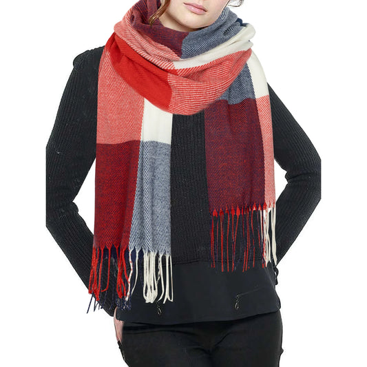 Chama Womens Fashion Scarves Warm Winter Fringed Blanket Plaid Long Wrap Shawls Scarfs