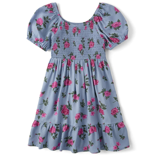 The Children's Place Girls Short Puff Sleeve Smocked Floral Dress, Sizes XS-XXL