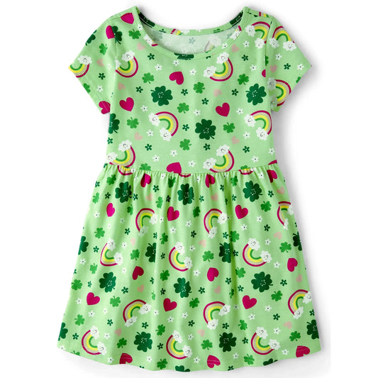 The Children's Place Girls Short Sleeve St. Patty's Day Print Dress, Sizes XS-XXL