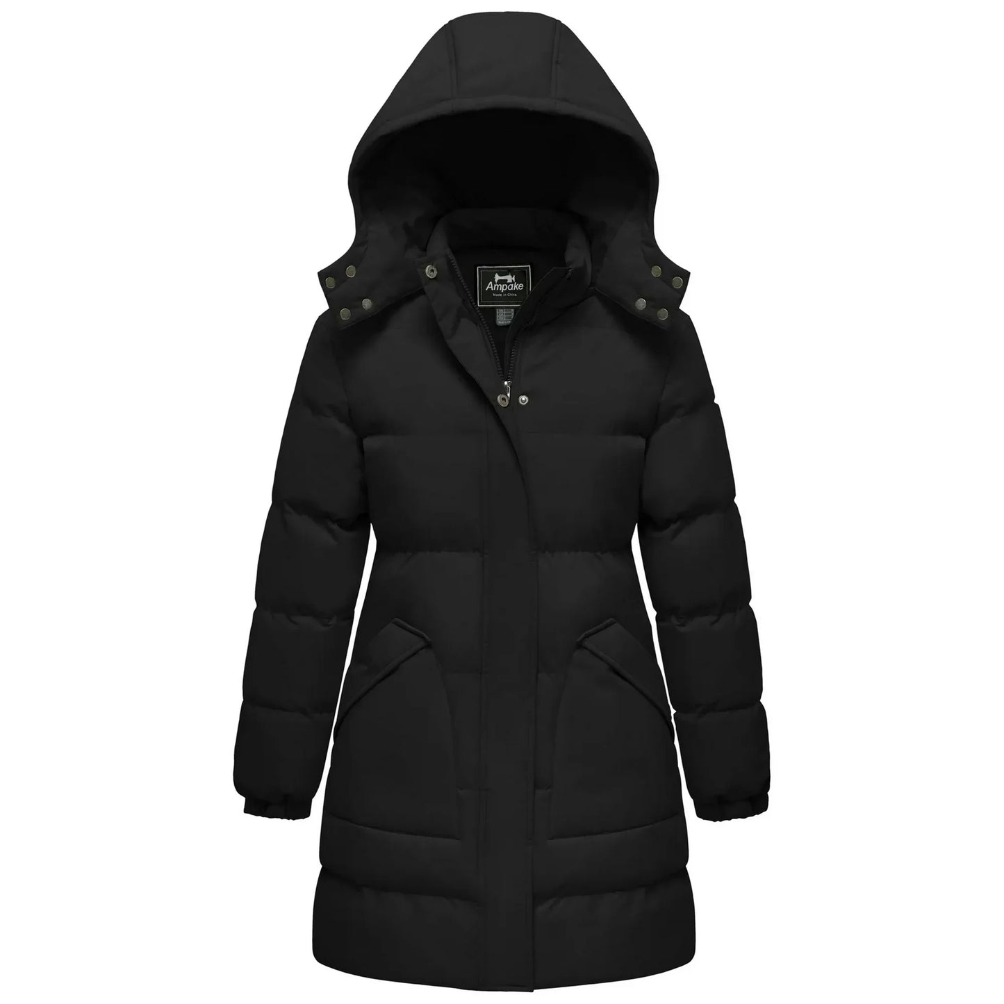 Ampake Women's Winter Coat Warm Puffer Coat Hooded Waterproof Puffy Jacket Black M