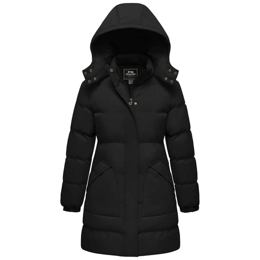Ampake Women's Winter Coat Warm Puffer Coat Hooded Waterproof Puffy Jacket Black M