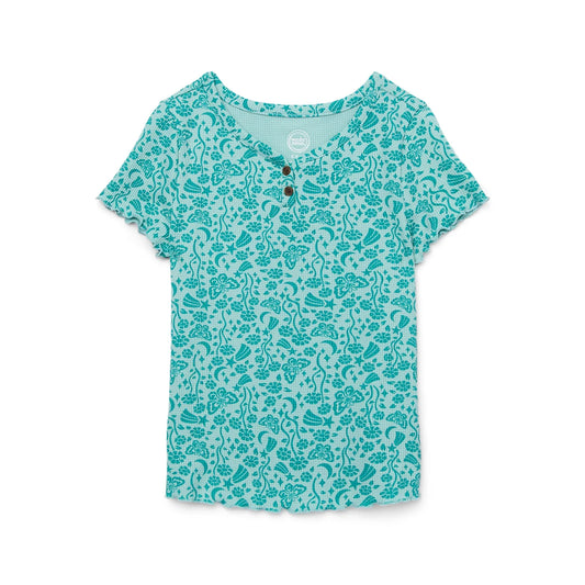 Wonder Nation Girls Waffle Knit Henley Top with Short Sleeves, Sizes 4-18 & Plus